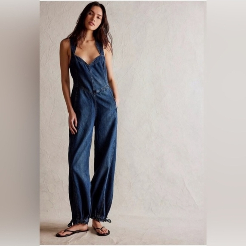 We The Free Dark Denim Wide-Leg Jumpsuit